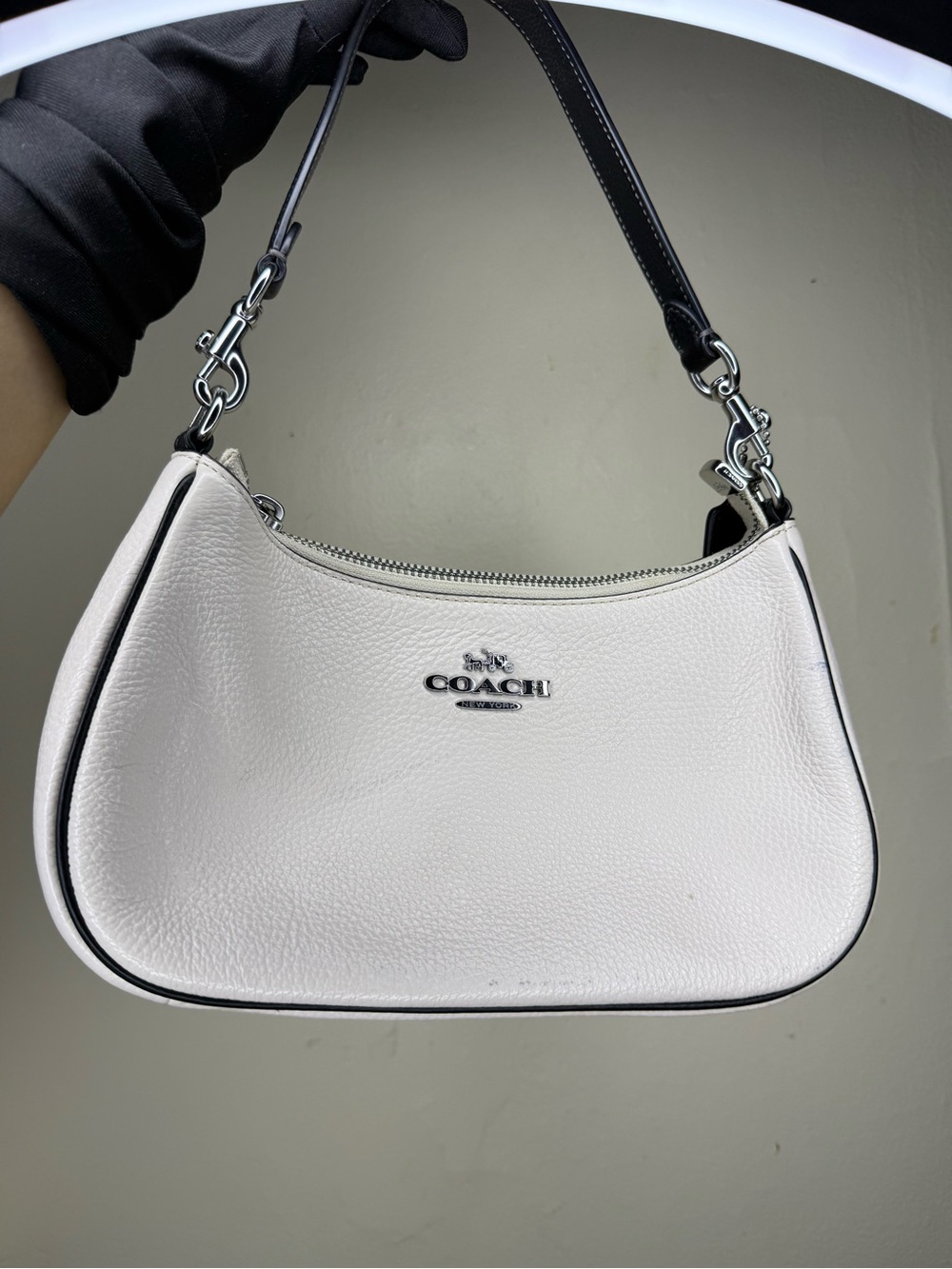 COACH Teri White Pebbled Leather Shoulder Bag